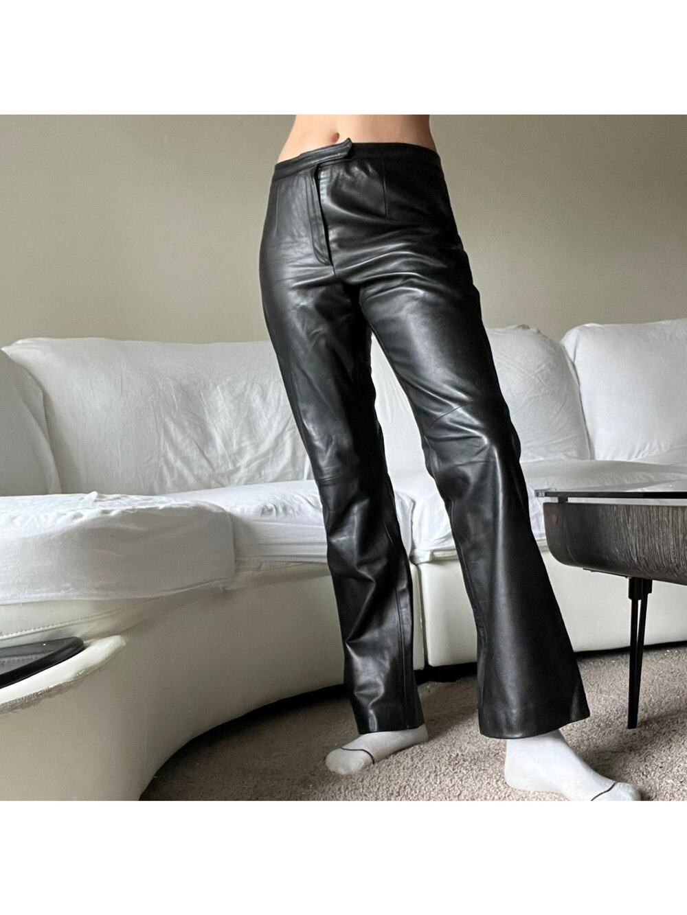 Black 100 genuine leather straight